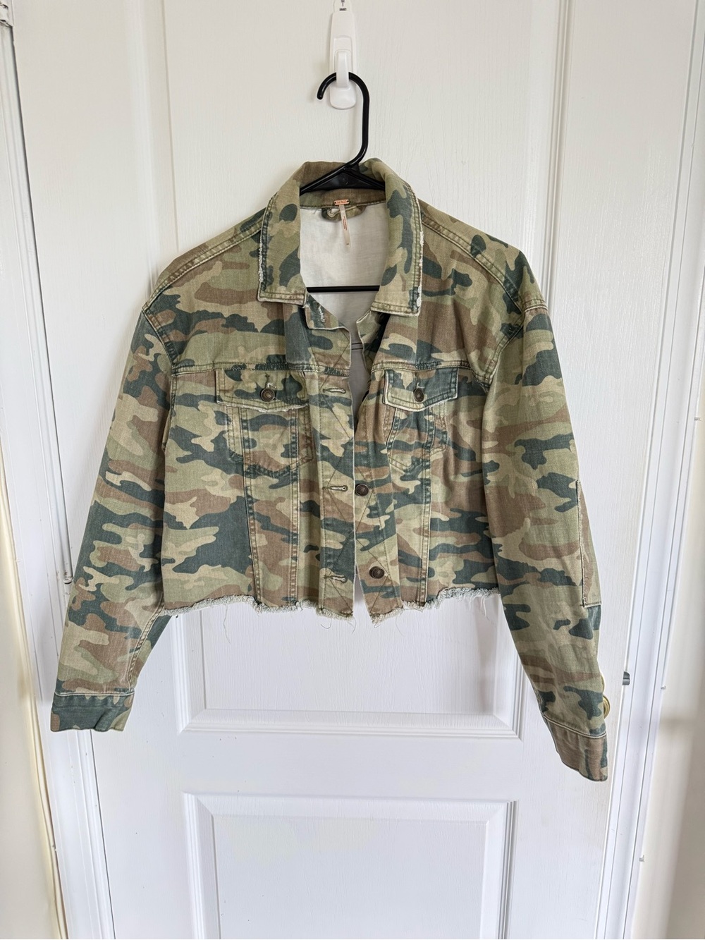 Free People Camo Cropped Denim Jacket - Picture 2 of 5